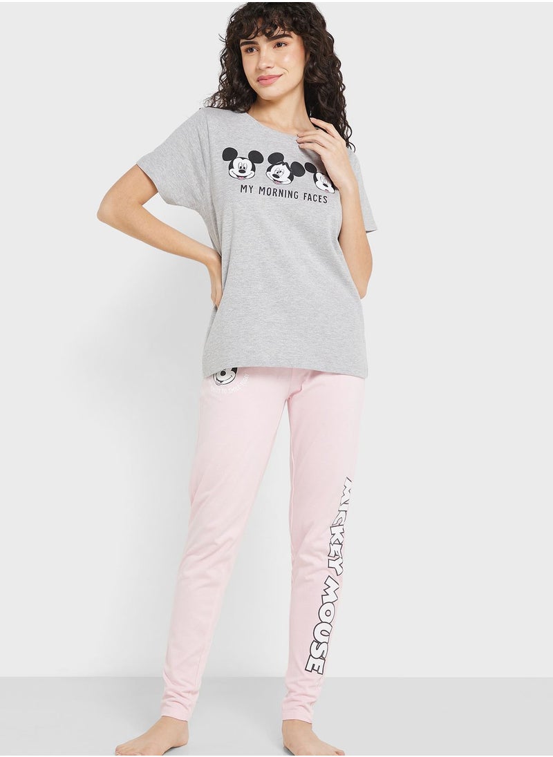 Disney - Crew Neck Graphic T-Shirt & Pyjama Set - Image 1