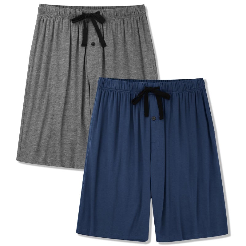 BAMBOO COOL Men's Pajama bottoms Lounge Sleep Shorts Soft Comfortable Breathable Pajamas Shorts with Pockets 2 Pack, Large - Image 1