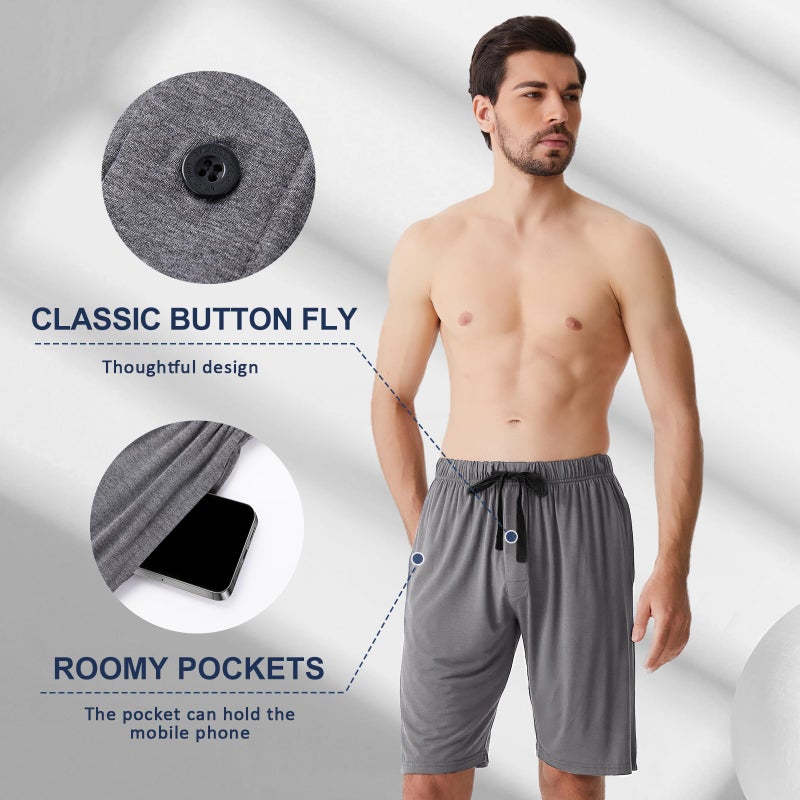 BAMBOO COOL Men's Pajama bottoms Lounge Sleep Shorts Soft Comfortable Breathable Pajamas Shorts with Pockets 2 Pack, Large - Image 3