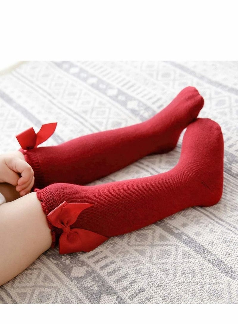 Excefore Baby Girls Knee High Socks 6 Pack Bow Long Stockings Infants Toddlers Ruffled School Uniform Leggings(18-36 Months)  - Image 5