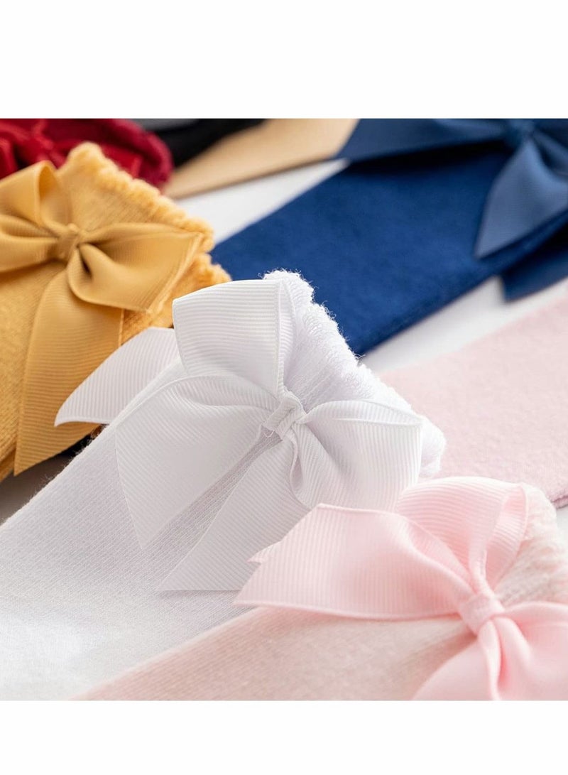Excefore Baby Girls Knee High Socks 6 Pack Bow Long Stockings Infants Toddlers Ruffled School Uniform Leggings(18-36 Months)  - Image 3