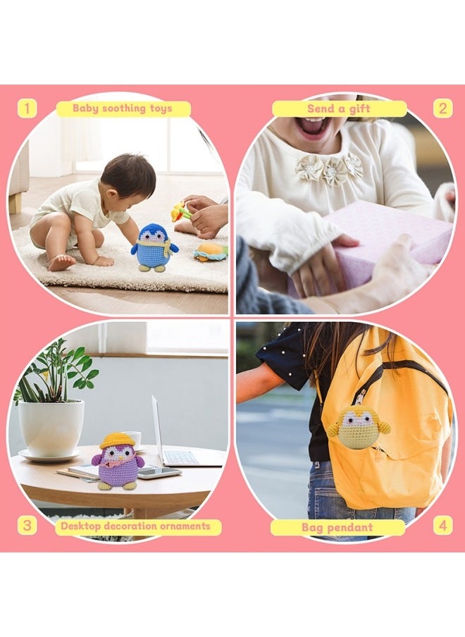 BUPY - 4-Piece Penguins Dolls, Crochet Kit for Beginners, Crochet Set for Kids, Crocheting Knitting Kit, Includes All Crochet Accessories and Step-by-Step Video Tutorials - Image 1