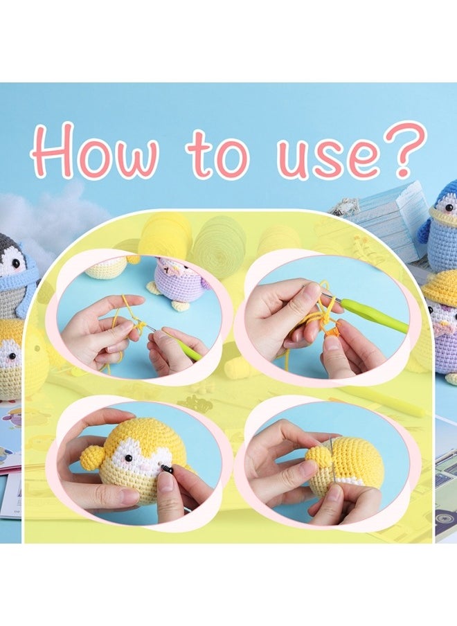 BUPY - 4-Piece Penguins Dolls, Crochet Kit for Beginners, Crochet Set for Kids, Crocheting Knitting Kit, Includes All Crochet Accessories and Step-by-Step Video Tutorials - Image 1