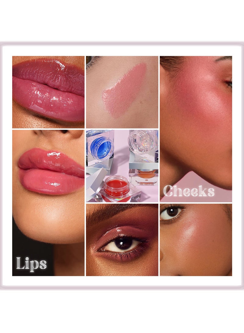 Color Changing Blusher for Cheek & Lip, Color Changing & Clear Blusher Multi-Use Moisturizing Lightweight Long Lasting Blush Natural Glossy Finish Makeup (Transparent Blue) - Image 4