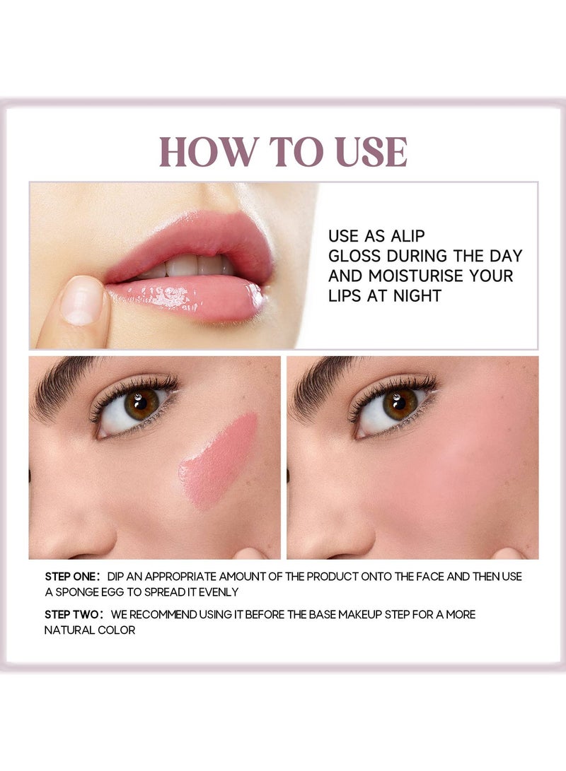 Color Changing Blusher for Cheek & Lip, Color Changing & Clear Blusher Multi-Use Moisturizing Lightweight Long Lasting Blush Natural Glossy Finish Makeup (Transparent Blue) - Image 5