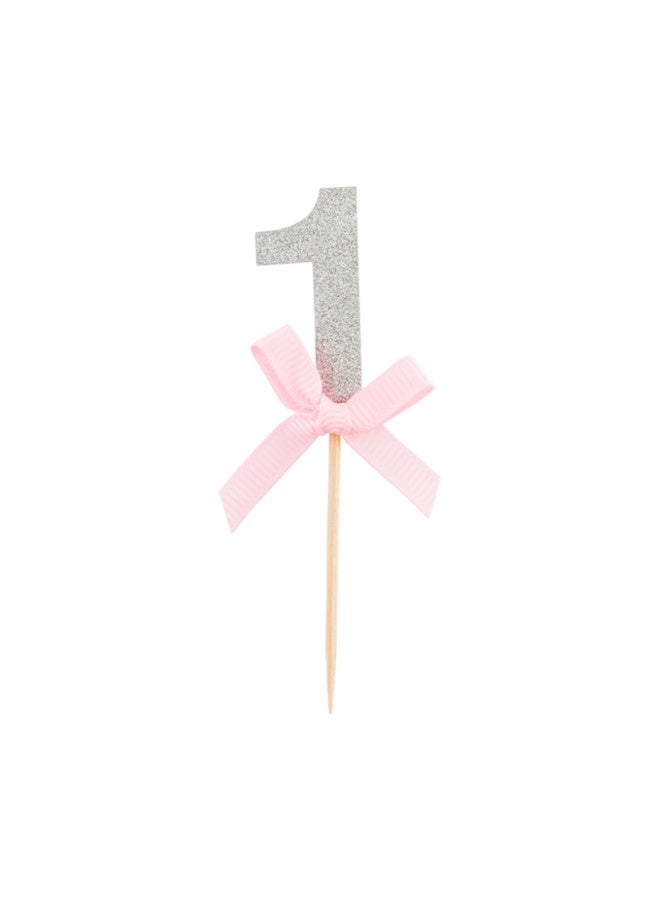 Restaurantware 3.5 x 1.5 Inch Cupcake Toppers, 100 Glitter Number 1 Cake Toppers - With Bow, For Parties, Anniversaries, Or Baby Showers, Silver Paper Birthday Cake Toppers, Pastry Decorations - Image 1