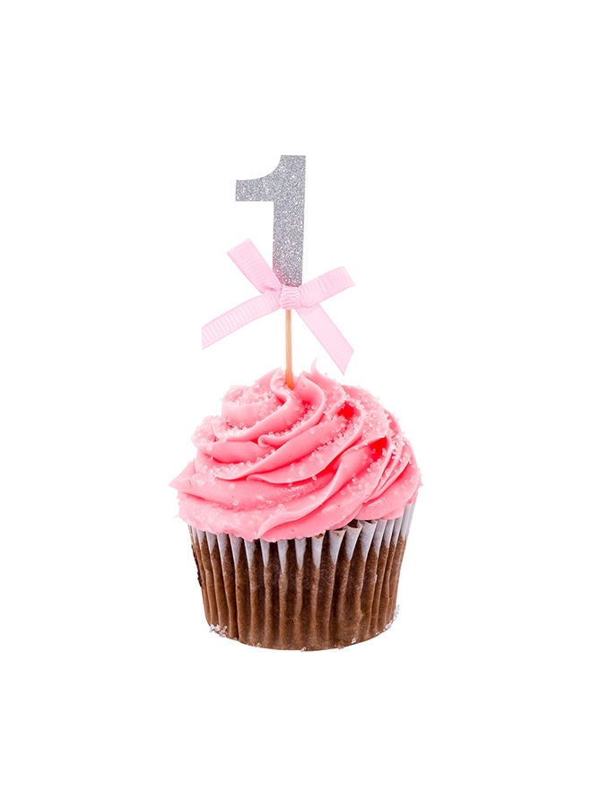 Restaurantware 3.5 x 1.5 Inch Cupcake Toppers, 100 Glitter Number 1 Cake Toppers - With Bow, For Parties, Anniversaries, Or Baby Showers, Silver Paper Birthday Cake Toppers, Pastry Decorations - Image 4