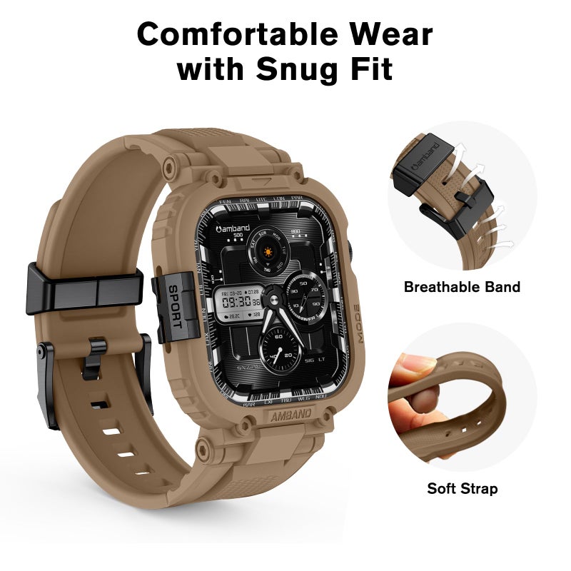 amBand for Apple Watch Series 11/10 Case and Bands 46mm Men, M1 Sport Series Tough Case for iPhone Watch Bands, Outdoor Activities Essential Full Body Protection for Hiking Cycling - Desert Tan - Image 4