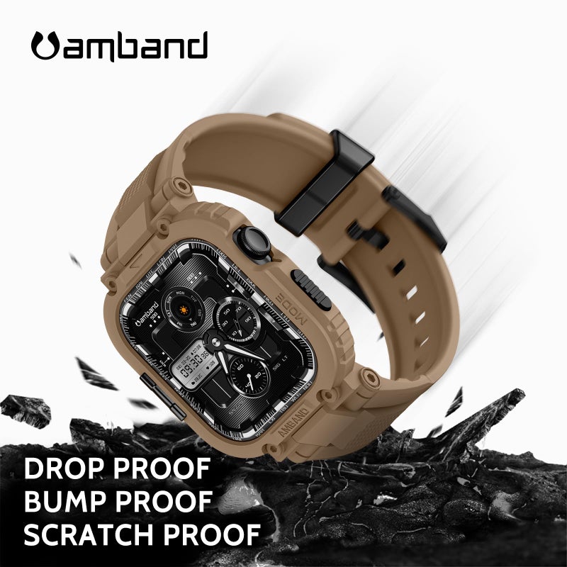 amBand for Apple Watch Series 11/10 Case and Bands 46mm Men, M1 Sport Series Tough Case for iPhone Watch Bands, Outdoor Activities Essential Full Body Protection for Hiking Cycling - Desert Tan - Image 3