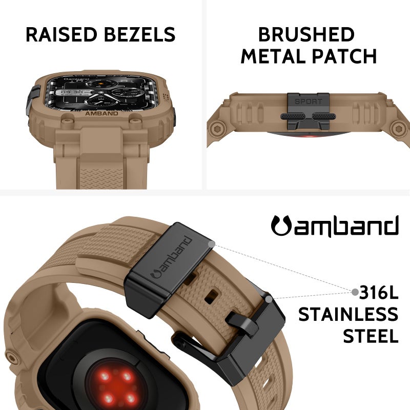 amBand for Apple Watch Series 11/10 Case and Bands 46mm Men, M1 Sport Series Tough Case for iPhone Watch Bands, Outdoor Activities Essential Full Body Protection for Hiking Cycling - Desert Tan - Image 2