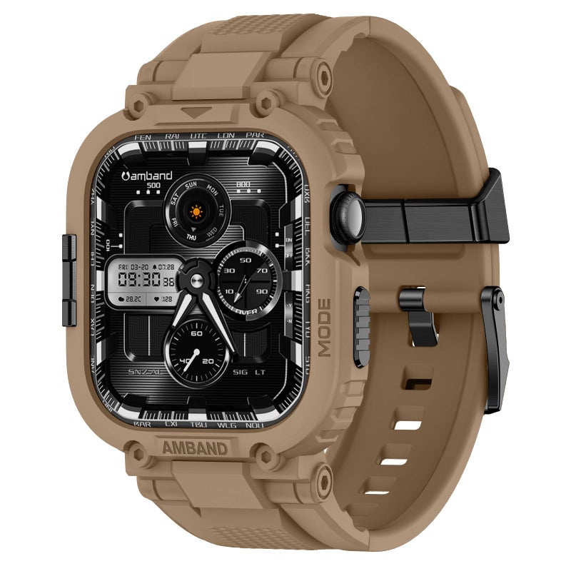 amBand for Apple Watch Series 11/10 Case and Bands 46mm Men, M1 Sport Series Tough Case for iPhone Watch Bands, Outdoor Activities Essential Full Body Protection for Hiking Cycling - Desert Tan - Image 1