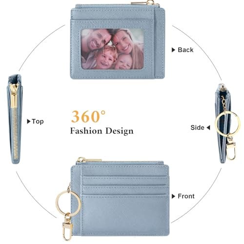Sodsay Card Case Slim Front Pocket Wallet for Women Credit Card Holder with Keychain(CH Blue Gold) - Image 4