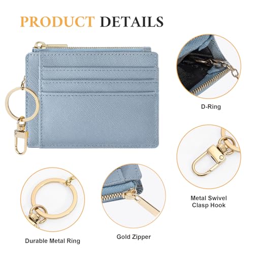 Sodsay Card Case Slim Front Pocket Wallet for Women Credit Card Holder with Keychain(CH Blue Gold) - Image 3