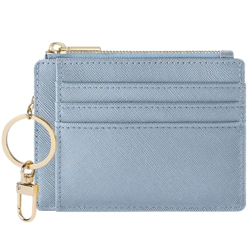 Sodsay Card Case Slim Front Pocket Wallet for Women Credit Card Holder with Keychain(CH Blue Gold) - Image 1