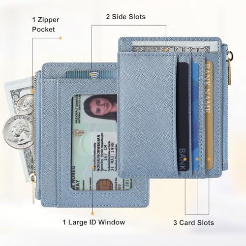 Sodsay Card Case Slim Front Pocket Wallet for Women Credit Card Holder with Keychain(CH Blue Gold) - Image 2
