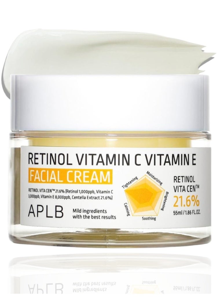 APLB Retinol Vitamin C & Vitamin E Facial Cream – Anti-Aging, Brightening & Firming Moisturizer for Smooth Radiant Skin - Image 1