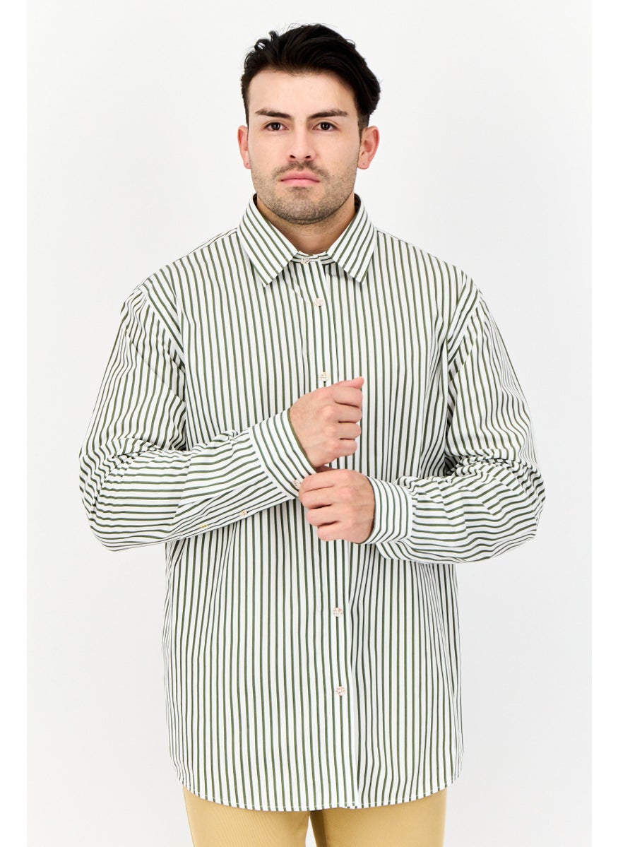 ESPRIT - Men Regular Fit Yarn Dye Long Sleeve Casual Shirt, Olive - Image 1