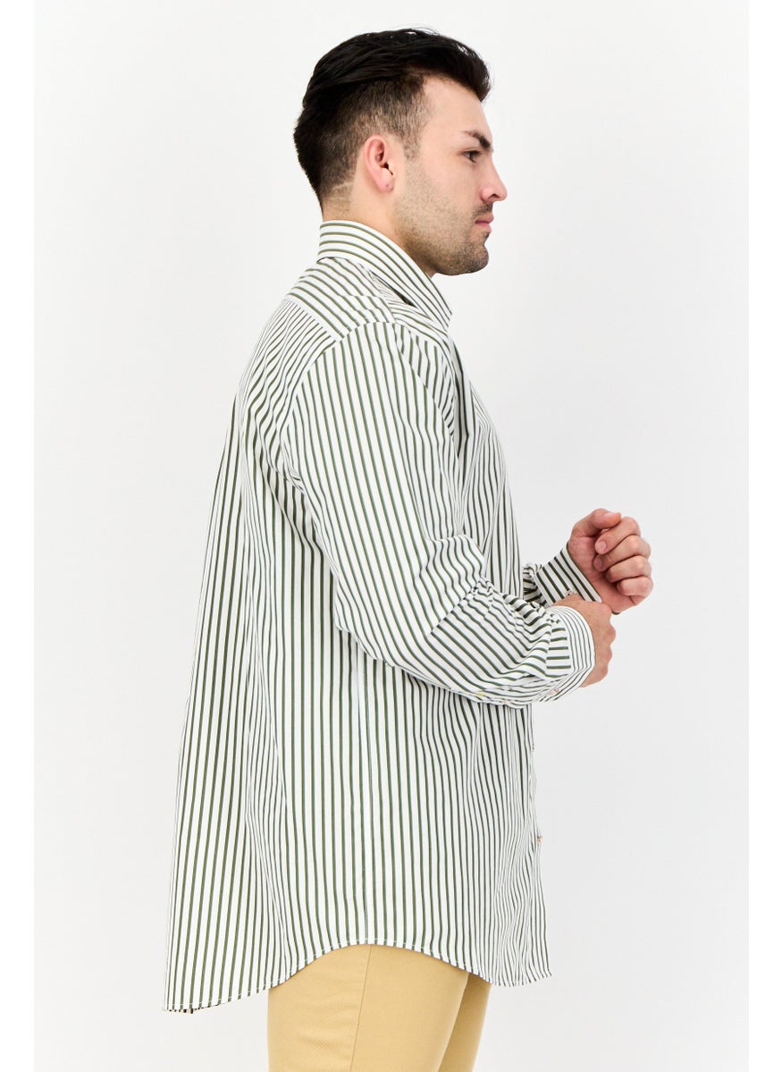 ESPRIT - Men Regular Fit Yarn Dye Long Sleeve Casual Shirt, Olive - Image 1