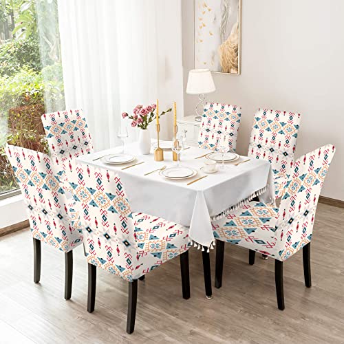 BRIDA® Polyester Spandex Stretchable Floral Geometric Printed Dining Chair Covers Elastic Chair Seat Case Protector, Slipcovers (6 Chair Cover, Ethnic Arrow) - Image 2