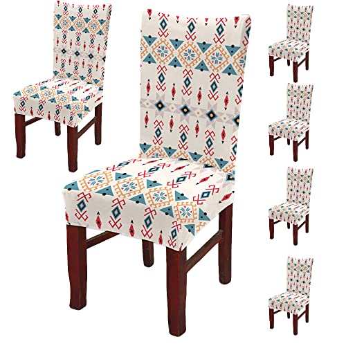 BRIDA® Polyester Spandex Stretchable Floral Geometric Printed Dining Chair Covers Elastic Chair Seat Case Protector, Slipcovers (6 Chair Cover, Ethnic Arrow) - Image 1
