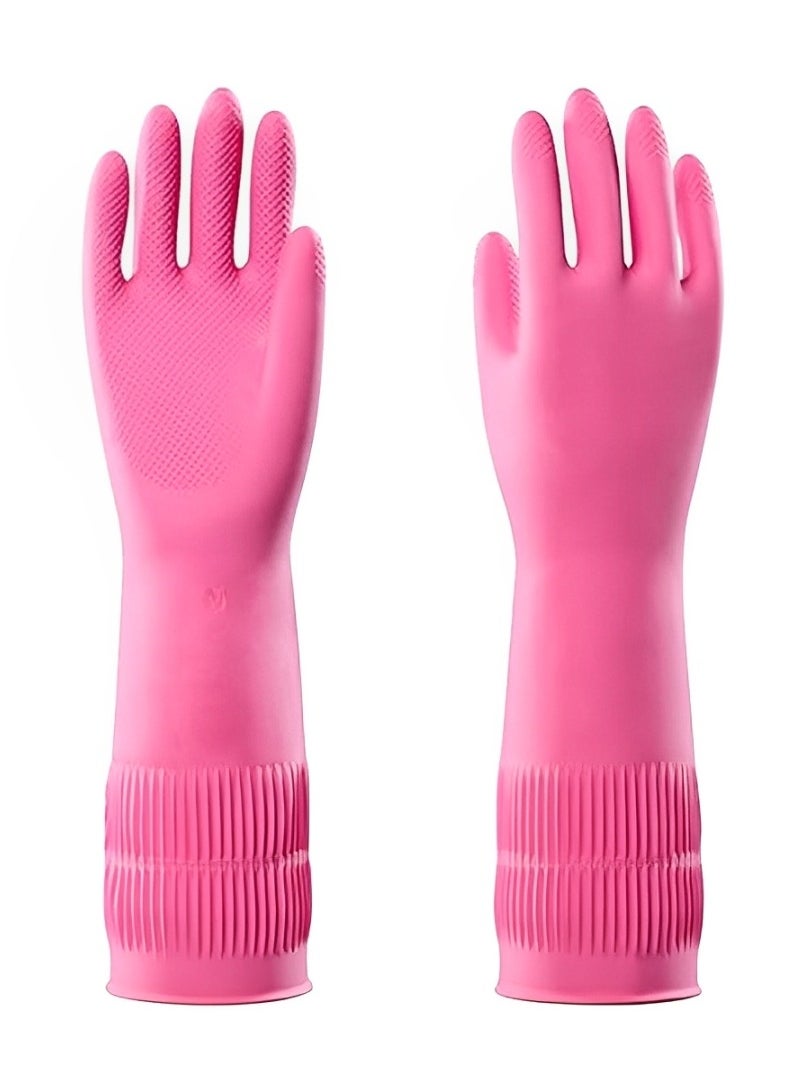 komax Kitchen Wash Dishes Cleaning Waterproof Long Sleeves Skincare Gloves Pair of 2 Pink Small Size  - Image 1