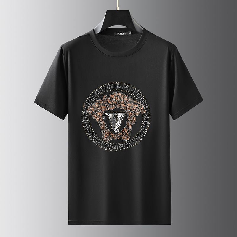 European Station Hot Drilling Silk Cotton Short-sleeved T-shirt Men's Trendy Brand Large Size 2023 Summer Men's Half-sleeved Clothes T-shirt - Image 3