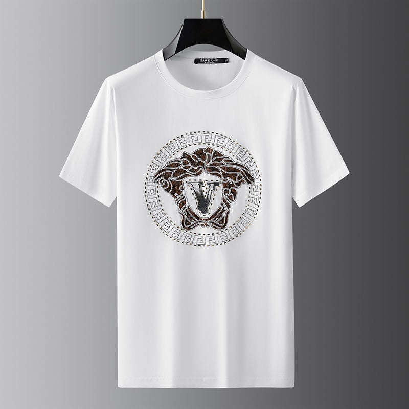 European Station Hot Drilling Silk Cotton Short-sleeved T-shirt Men's Trendy Brand Large Size 2023 Summer Men's Half-sleeved Clothes T-shirt - Image 5