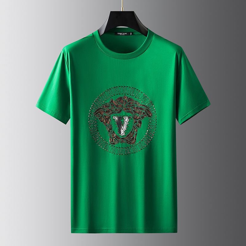European Station Hot Drilling Silk Cotton Short-sleeved T-shirt Men's Trendy Brand Large Size 2023 Summer Men's Half-sleeved Clothes T-shirt - Image 2