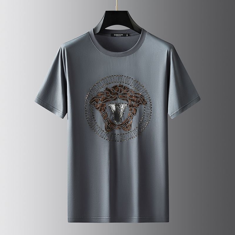 European Station Hot Drilling Silk Cotton Short-sleeved T-shirt Men's Trendy Brand Large Size 2023 Summer Men's Half-sleeved Clothes T-shirt - Image 4