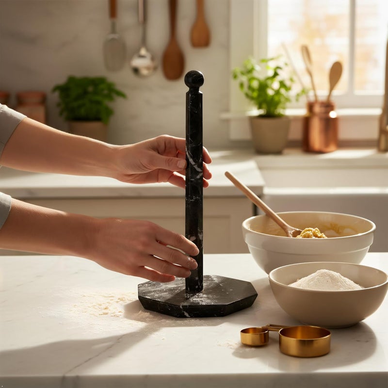 MARBLE RANGE All condition fit Marble Paper Towel Holder for Kitchen Countertop, 12.5" Inches Black Handmade Stand for Bathroom and Kitchen Organizer. Demand fit global economical quality - Image 1