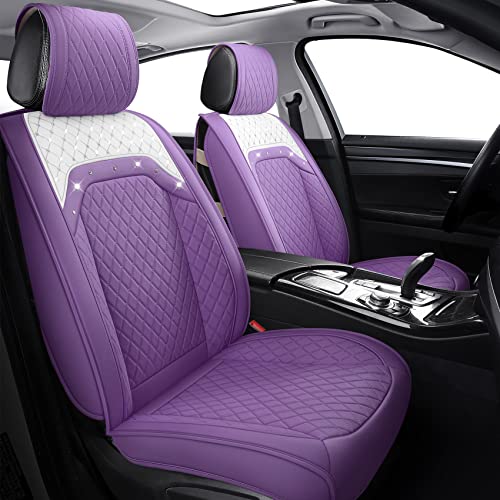 Aierxuan Diamond Bling Car Seat Covers for Women Girls Waterproof Leather Universal for Toyota Corolla Camry Chr Prius Honda Ford Fusion Edge Chevy Colorado Malibu(Full Set, Purple) - Image 1