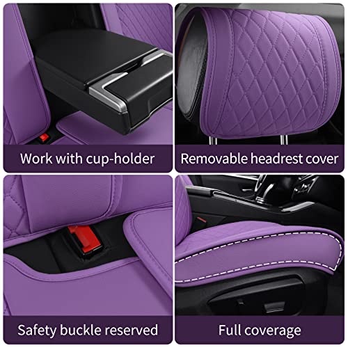 Aierxuan Diamond Bling Car Seat Covers for Women Girls Waterproof Leather Universal for Toyota Corolla Camry Chr Prius Honda Ford Fusion Edge Chevy Colorado Malibu(Full Set, Purple) - Image 5