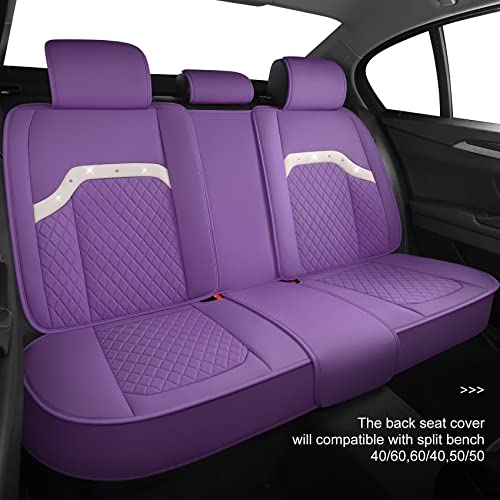 Aierxuan Diamond Bling Car Seat Covers for Women Girls Waterproof Leather Universal for Toyota Corolla Camry Chr Prius Honda Ford Fusion Edge Chevy Colorado Malibu(Full Set, Purple) - Image 3
