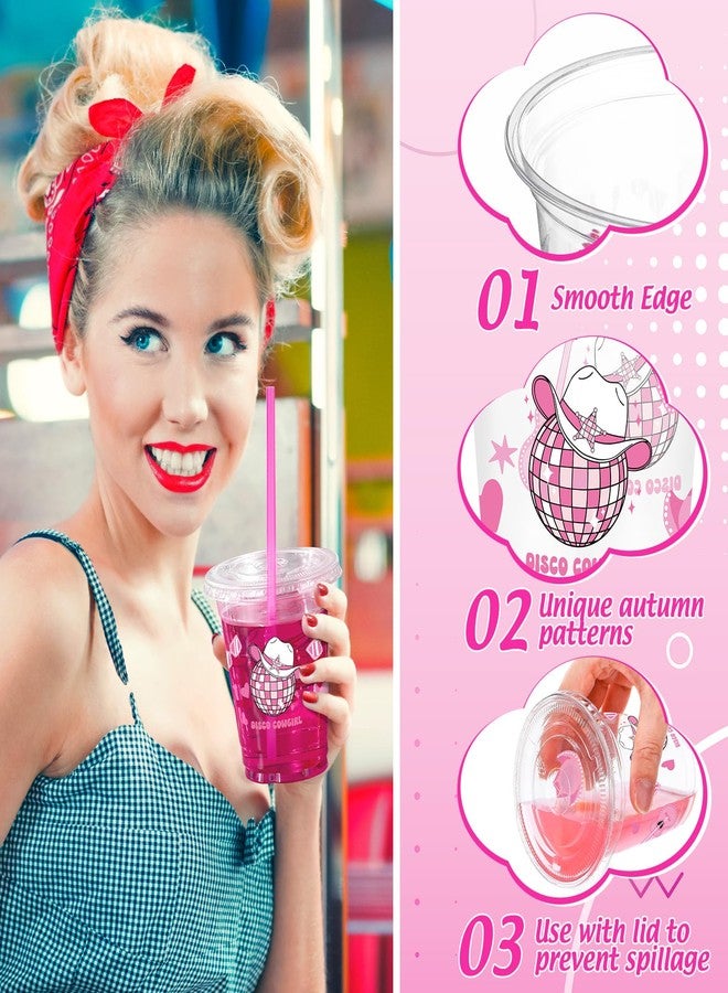 Blushtier أكواب بلاستيكية كاوبوي بغطاء وقشة وردية 100 مجموعة سعة 12 أونصة من بلشتير، أكواب قابلة لإعادة الاستخدام لزينة الحفلات، هدية للنساء - Image 3