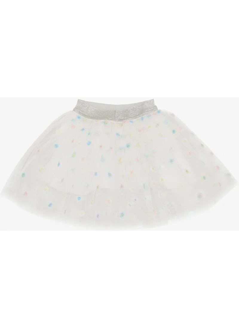 Breeze Girls Tutu Skirt Colorful Flower Embroidered 4-8 Years, White