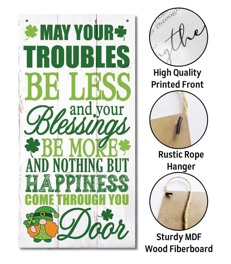 Gkwa Hanging St Patricks Day Wood Decor Sign, Irish Prayer Printed Wood Wall Art Sign, Irish Home Signs Decor, Hanging Door Wood Sign, Irish Blessing Sign, St Patricks Day Decor, Rustic Farmhouse Decor - Image 5