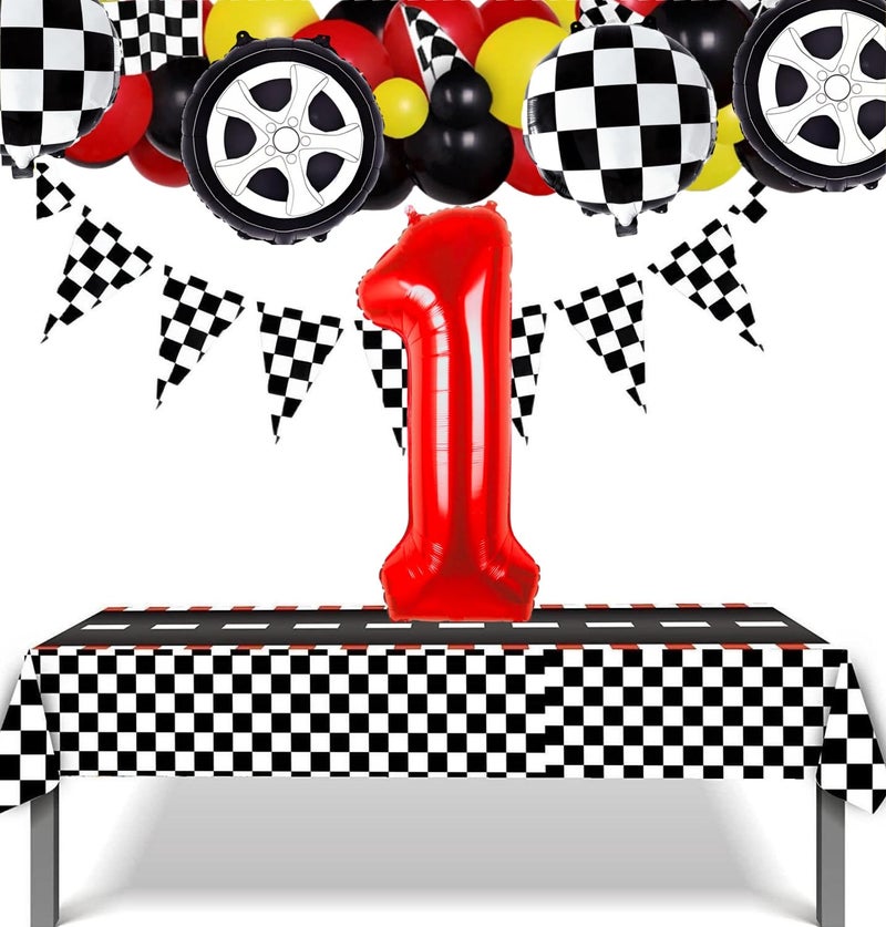 Kwuz Race Car Birthday Balloons Boys Fast One First Birthday Decorations Race Car Theme Wheels Party Decor Supplies Favors Black Red Foil Mylar Helium 1 Balloon Number 40 inch - Image 3
