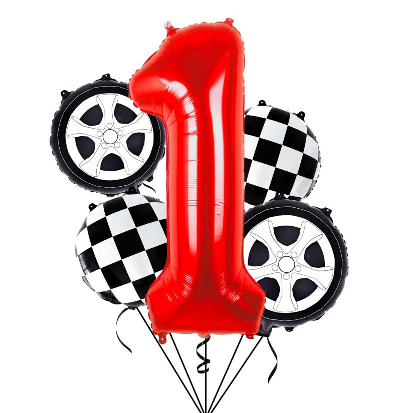 Kwuz Race Car Birthday Balloons Boys Fast One First Birthday Decorations Race Car Theme Wheels Party Decor Supplies Favors Black Red Foil Mylar Helium 1 Balloon Number 40 inch - Image 1