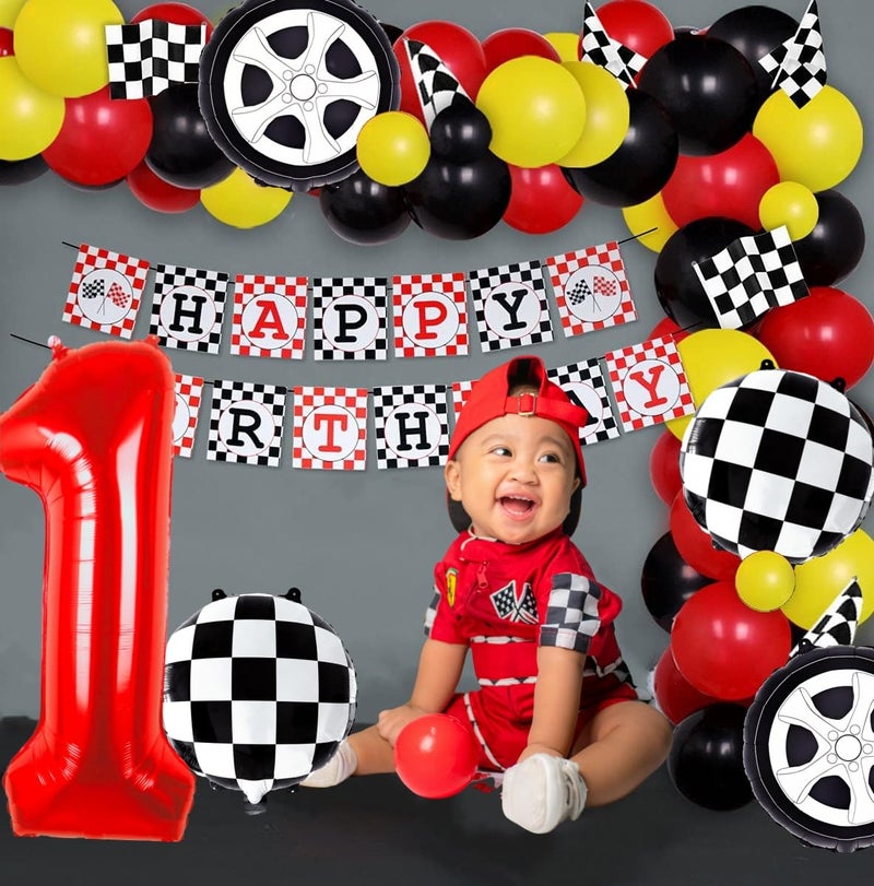Kwuz Race Car Birthday Balloons Boys Fast One First Birthday Decorations Race Car Theme Wheels Party Decor Supplies Favors Black Red Foil Mylar Helium 1 Balloon Number 40 inch - Image 2