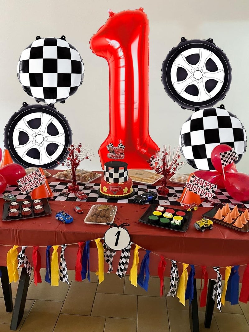 Kwuz Race Car Birthday Balloons Boys Fast One First Birthday Decorations Race Car Theme Wheels Party Decor Supplies Favors Black Red Foil Mylar Helium 1 Balloon Number 40 inch - Image 4