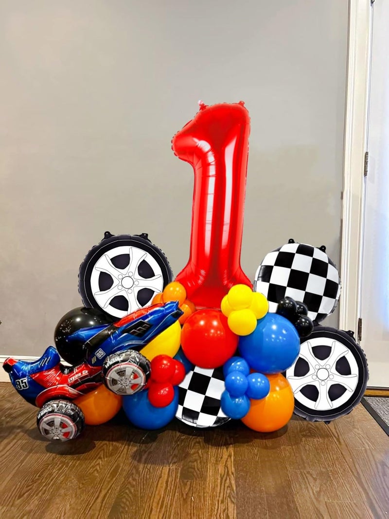 Kwuz Race Car Birthday Balloons Boys Fast One First Birthday Decorations Race Car Theme Wheels Party Decor Supplies Favors Black Red Foil Mylar Helium 1 Balloon Number 40 inch - Image 5