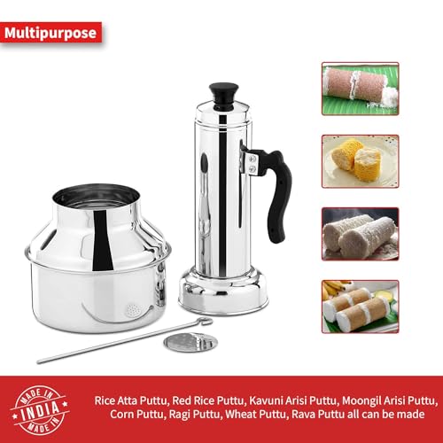 PANCA Stainless Steel Puttu Kudam Maker with Steamer Plate | Traditional Puttu Kutti with Lid & Stick | Puttu Maker for Cooker Use | Puttu Kozha Puttumakker - 1.5 Litre - Image 3