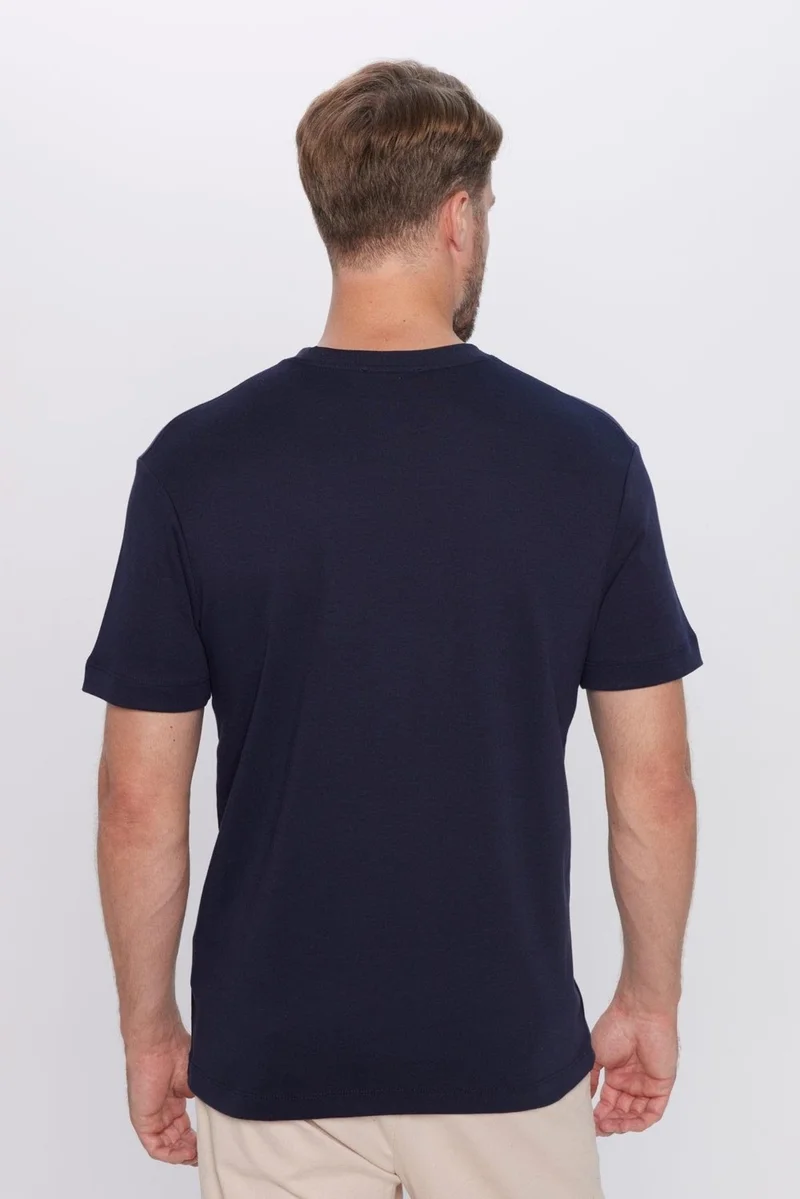 تودورس Men's Relax Fit Comfortable Cut 100% Organic Cotton Soft Texture Navy Blue Crew Neck T-Shirt