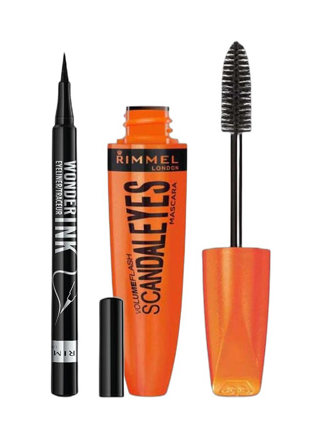 RIMMEL LONDON Wonderink Ultimate Liner 1 Ml Black & VolumeFlash Scandaleyes Mascara With False Lashes Effect 12 ml 001 BlackBundle - Image 1