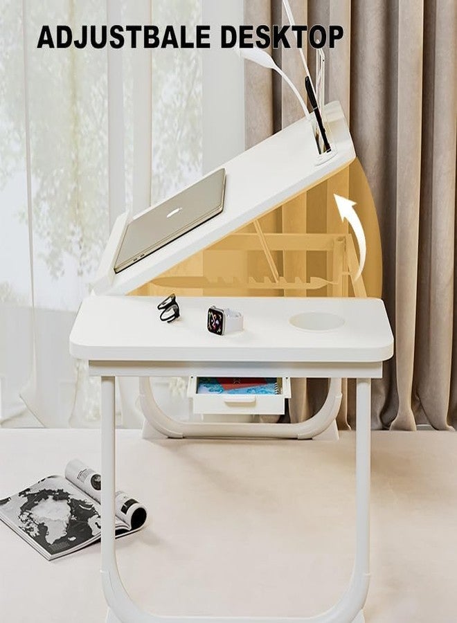 BLYPHOO Laptop Desk for Bed Lap Desk: Portable Laptop Stand for Bed with Cup Holder, Upgraded Foldable Laptop Table for Couch Sofa Chair, Adjustable Lap Tray for Reading Writing Drawing Working Eating(White) - Image 3