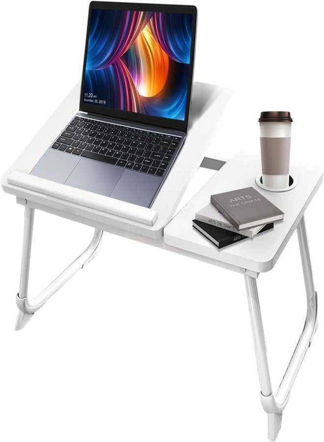 BLYPHOO Laptop Desk for Bed Lap Desk: Portable Laptop Stand for Bed with Cup Holder, Upgraded Foldable Laptop Table for Couch Sofa Chair, Adjustable Lap Tray for Reading Writing Drawing Working Eating(White) - Image 1