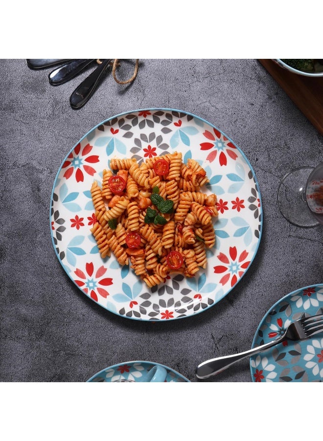 Lorren Home Trends Bone China 16Piece Dinnerware Set Floral Pattern with Blue and Red Microwave and Dishwasher Safe Service for 4 - Image 4