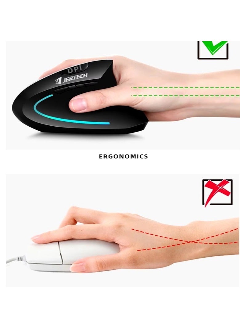 JERTECH JR322 Vertical Mouse Wireless – Rechargeable 2.4G Connection – 6 Buttons Silent Click – 500mAh lithium battery & On/Off button – 2400DPI Optical Sensor – For Mac & Win | Black - Image 3