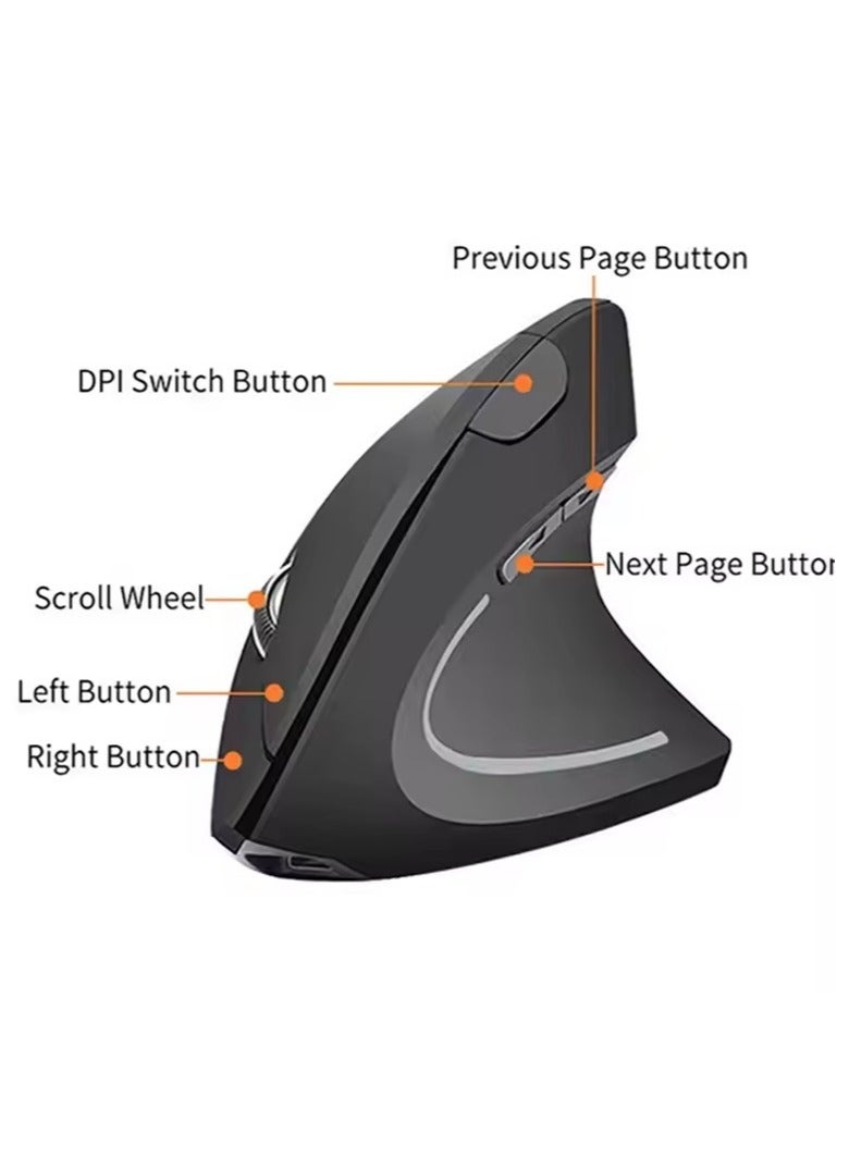 JERTECH JR322 Vertical Mouse Wireless – Rechargeable 2.4G Connection – 6 Buttons Silent Click – 500mAh lithium battery & On/Off button – 2400DPI Optical Sensor – For Mac & Win | Black - Image 4