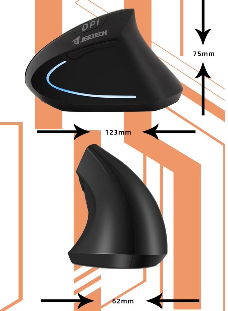 JERTECH JR322 Vertical Mouse Wireless – Rechargeable 2.4G Connection – 6 Buttons Silent Click – 500mAh lithium battery & On/Off button – 2400DPI Optical Sensor – For Mac & Win | Black - Image 5